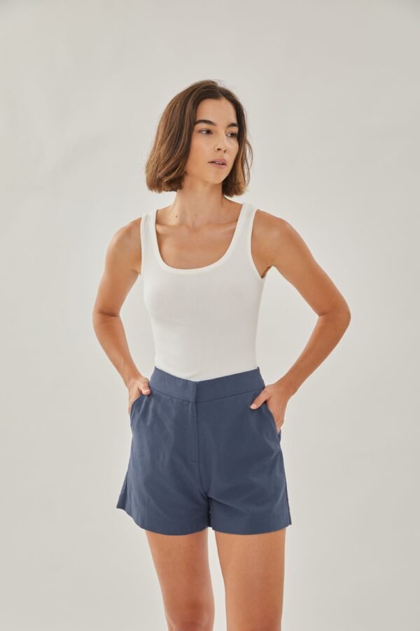 Linen Shorts in Stone Blue - Image 4