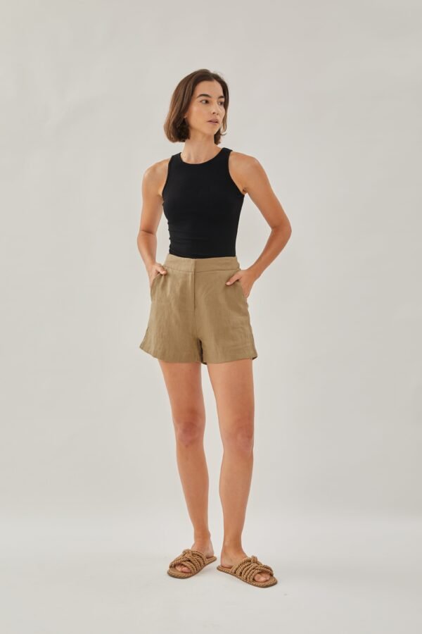 Linen Shorts in Brown - Image 2