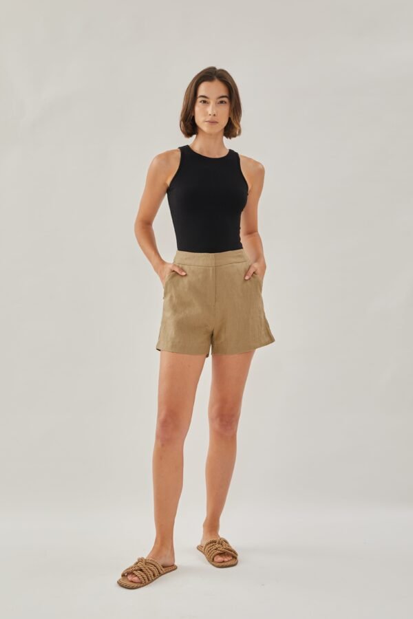 Linen Shorts in Brown - Image 3