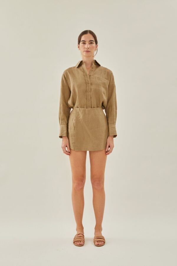 Linen Wrap Skorts in Brown