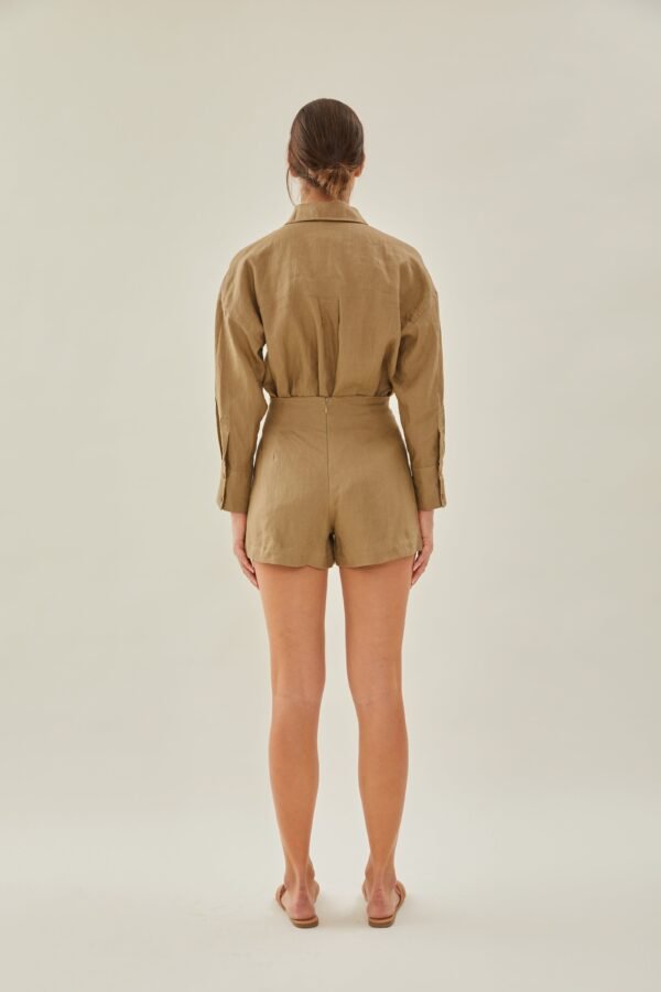 Linen Wrap Skorts in Brown - Image 6