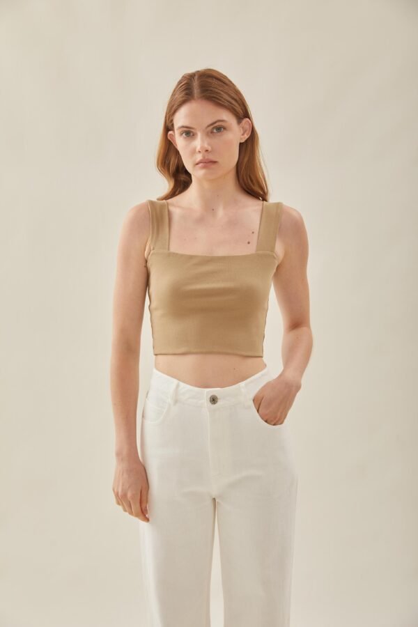 Classic Straight Neck Tank Top in Sand - Image 2